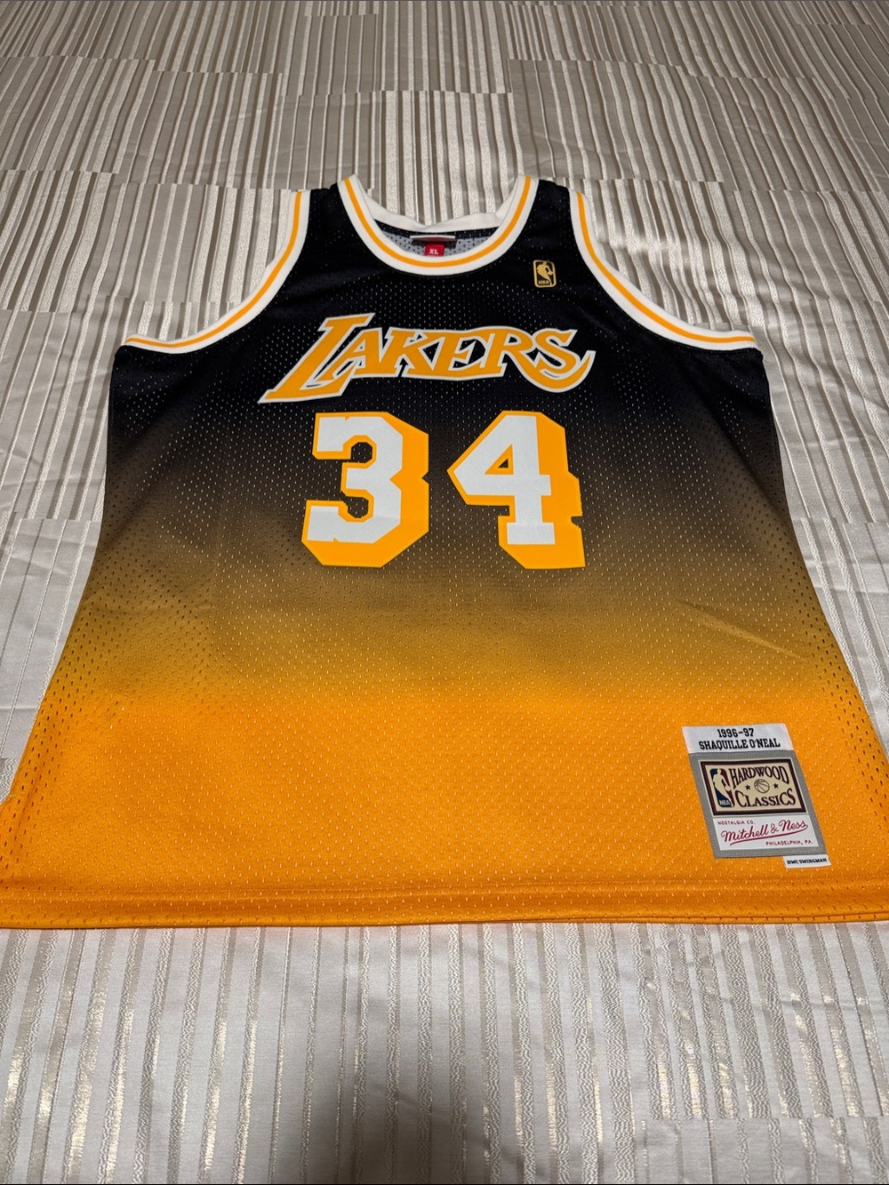 Mitchell & Ness Lakers Gradient Black to Gold Oneal #34 Hardwood Classics Jersey